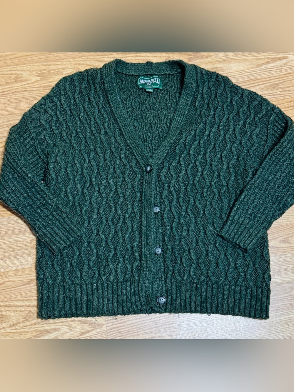 American Eagle Forest Green Cable Knit Cardigan Sweater, Cottagecore, small